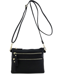 Multi-Pocket Zip Crossbody Bag with Small Wrist Strap WU001 BLACK